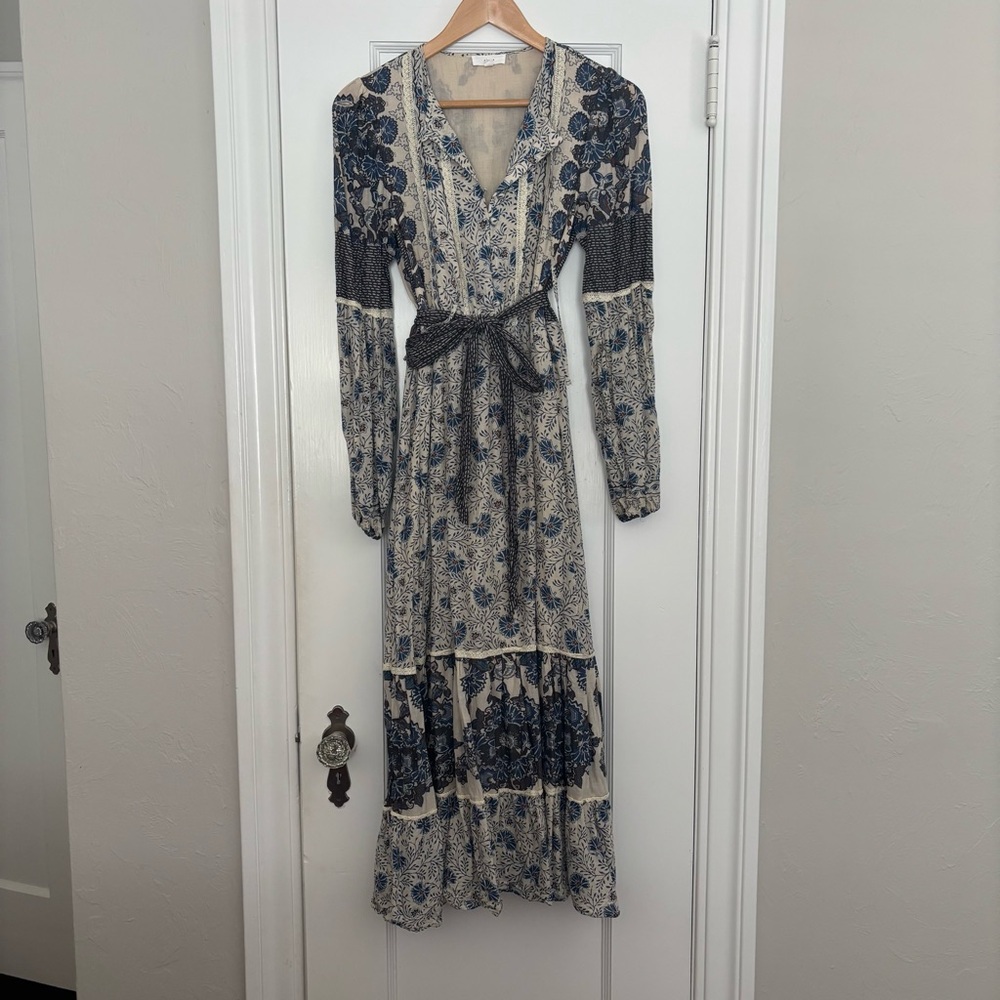 A loves A  Long Sleeve Floral Dress in Blue and Cream